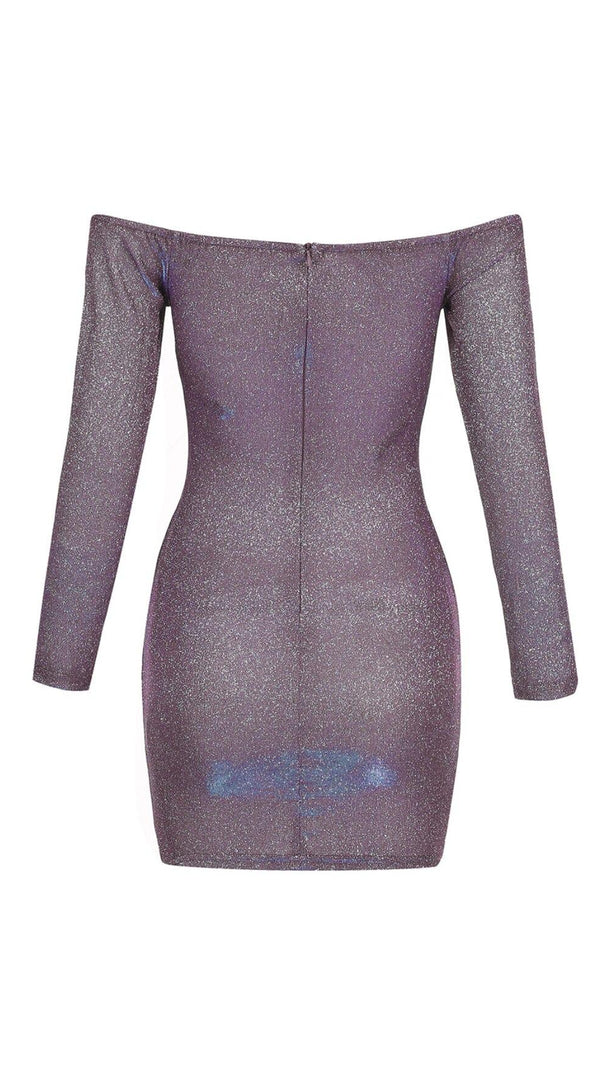 AIIZIE PURPLE OFF SHOULDER MINI DRESS - product image