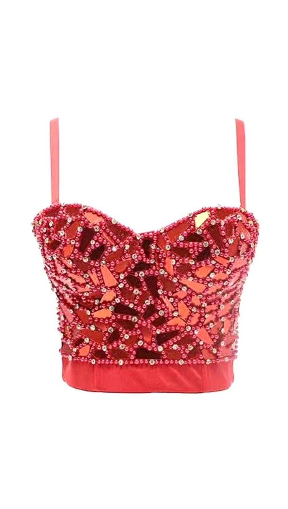 CORSETTO CON PERLINE ROSSE E PAILLETTES