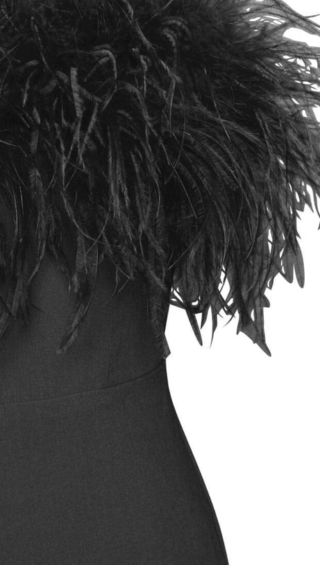 FEATHER JUMPSUIT IN BLACK