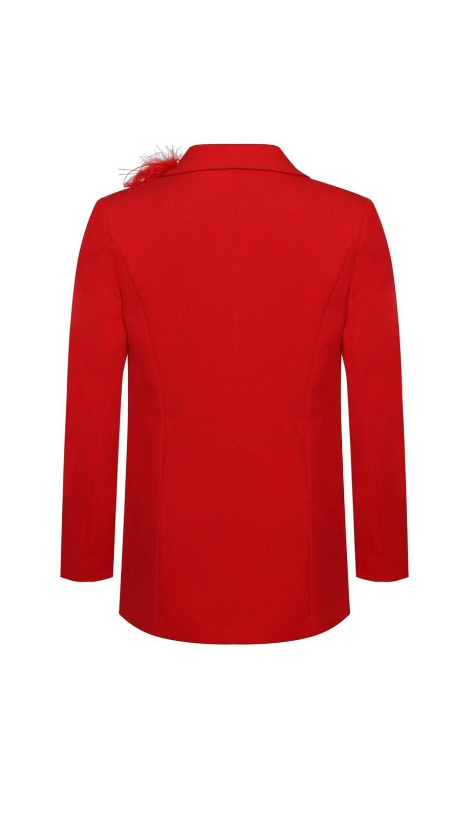 ROTER BLAZERANZUG MIT FEDERBESATZ