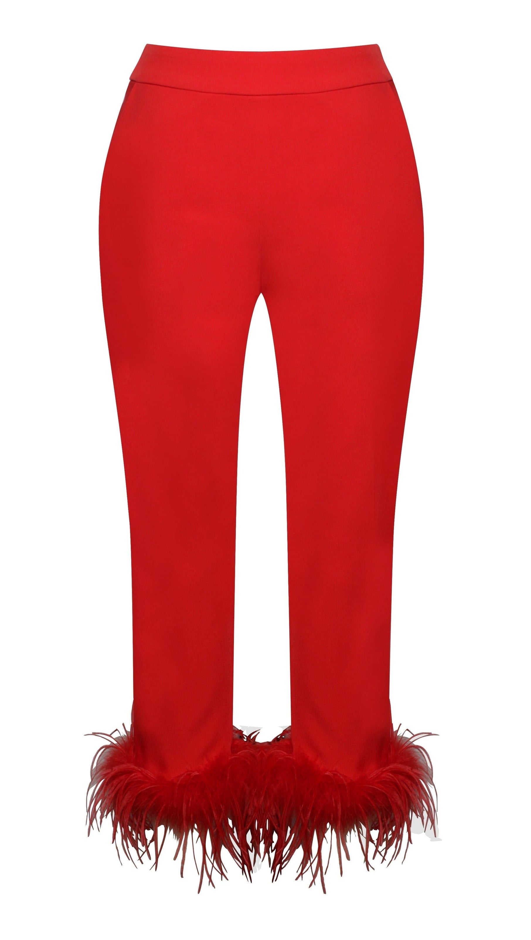 Red Blazer Suit with Feather Trim