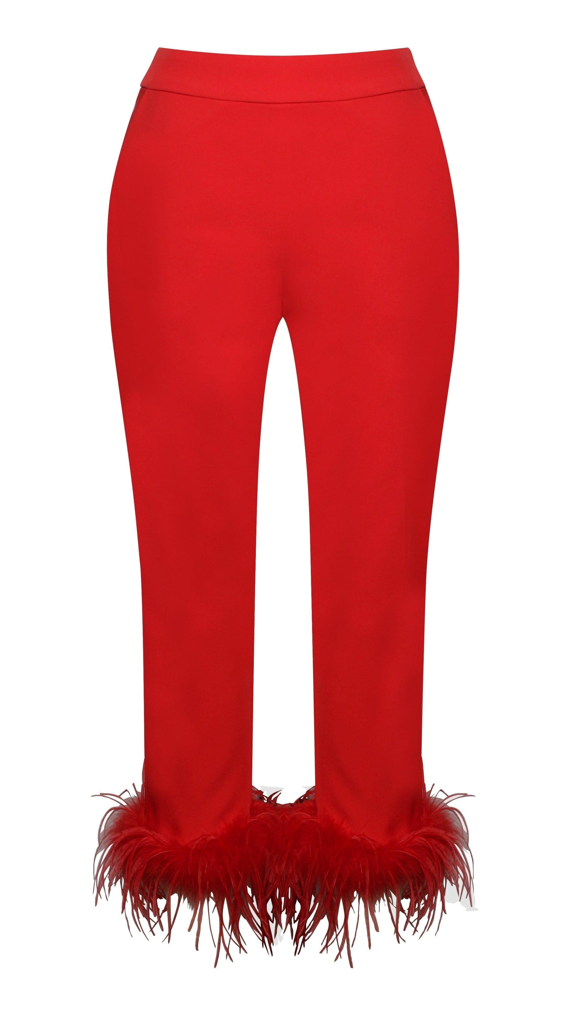 ROTER BLAZERANZUG MIT FEDERBESATZ