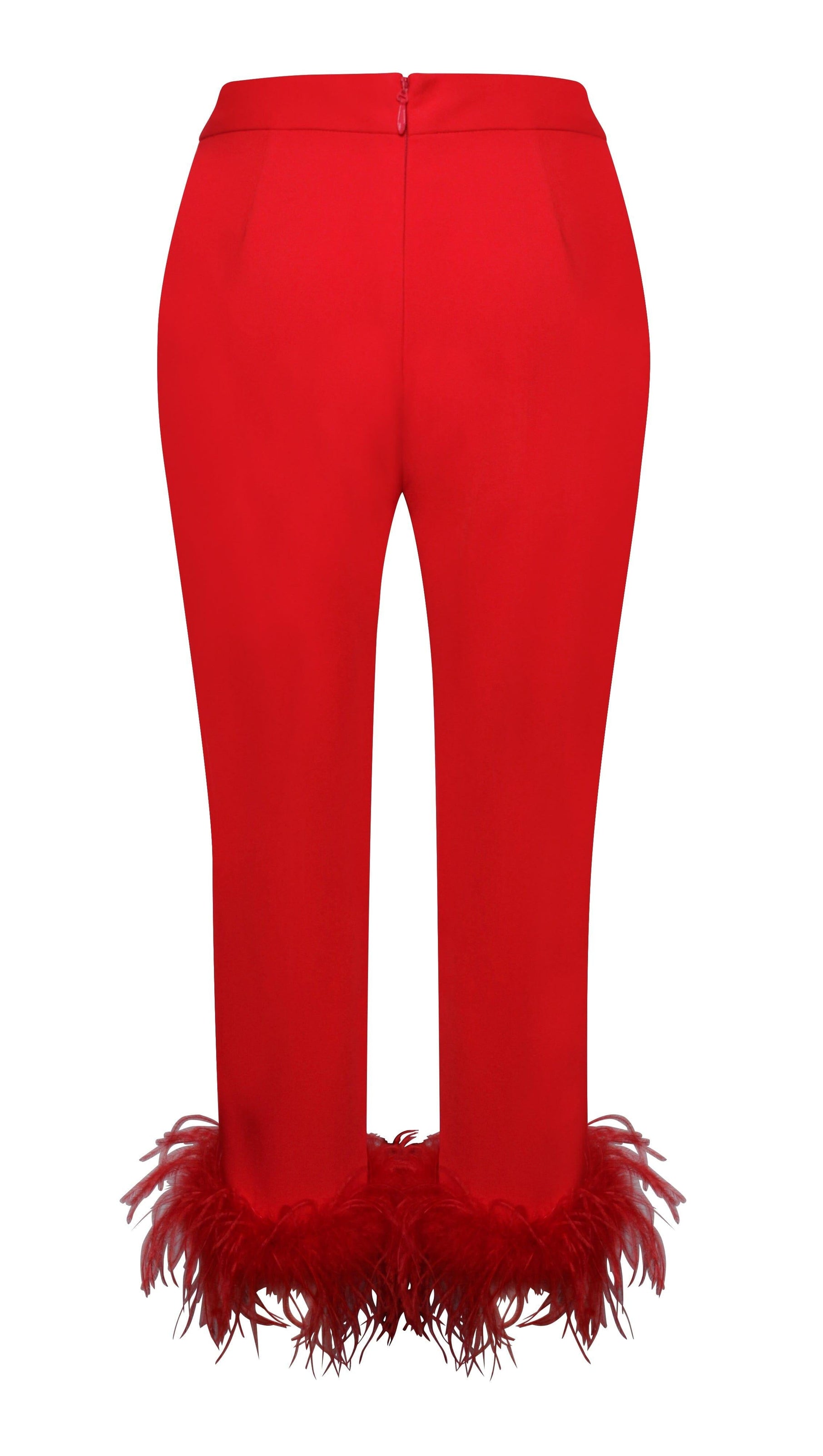Red Blazer Suit with Feather Trim