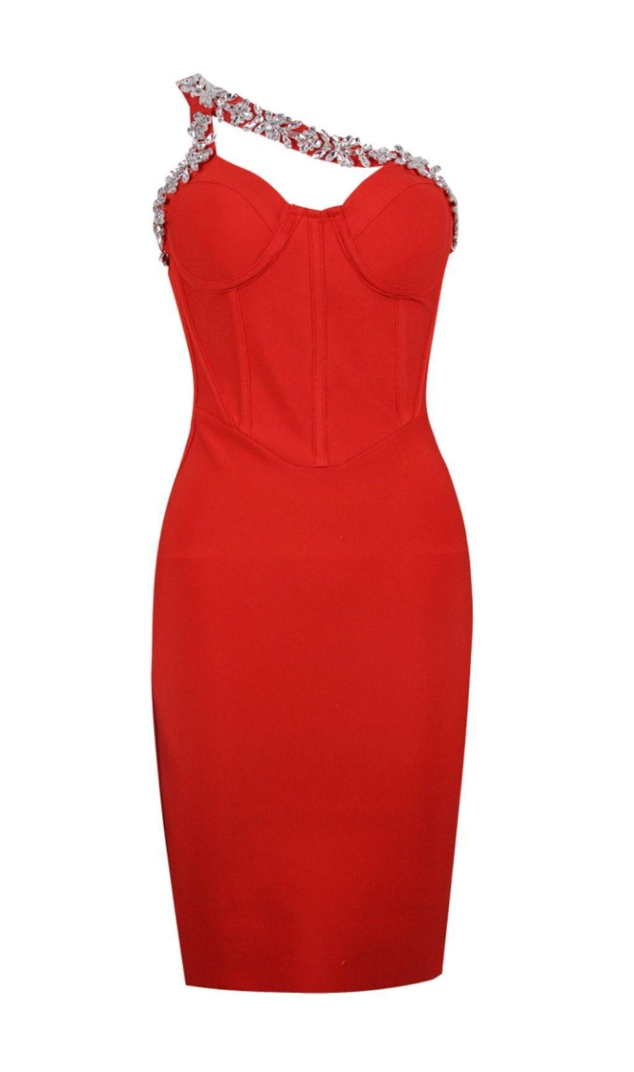 ABITO CROSET CON SPALLINE DI CRISTALLO ROSSO