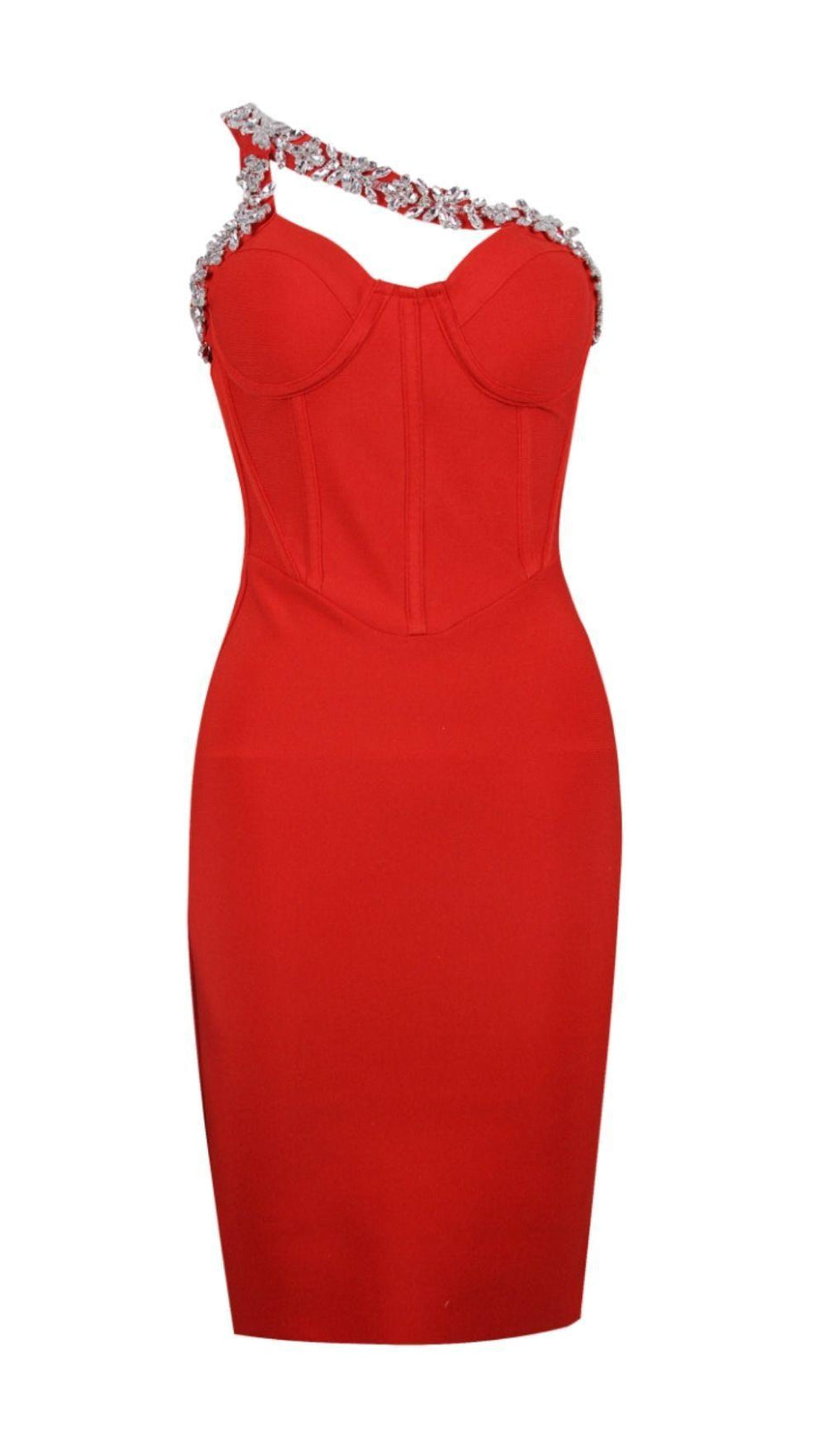ABITO CROSET CON SPALLINE DI CRISTALLO ROSSO