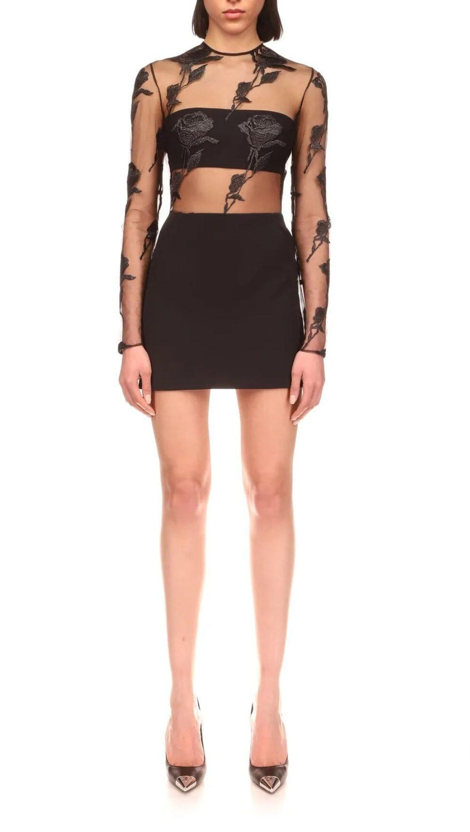 FLORAL LACE MINI DRESS IN BLACK