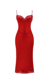 RED ROSE SATIN SLIP DRESS