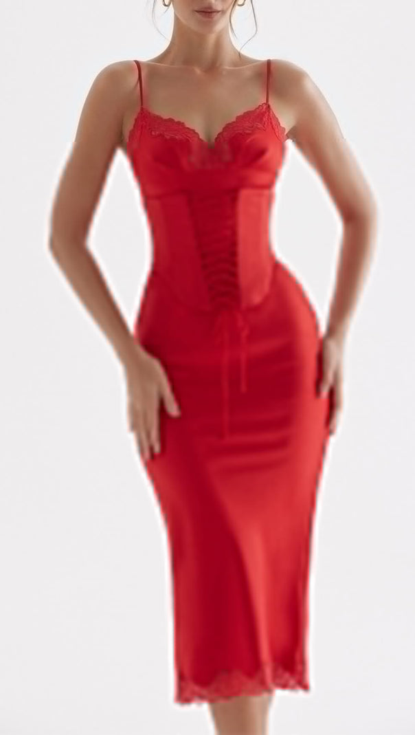 AIIZIE RED ROSE SATIN SLIP DRESS - product image