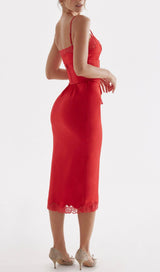 RED ROSE SATIN SLIP DRESS