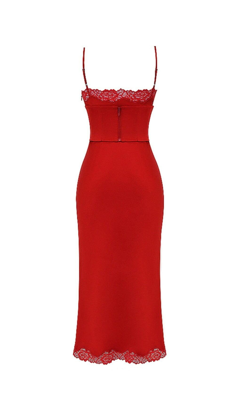 RED ROSE SATIN SLIP DRESS