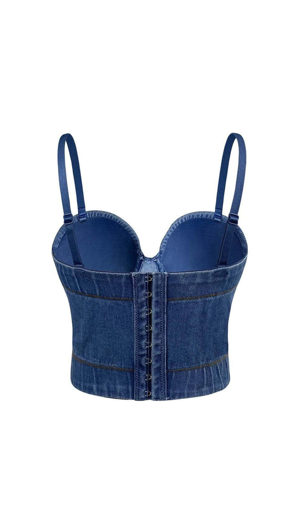 AIIZIE RHINESTONE BACKLESS CROPPED TOP IN NAVY BLUE - product image