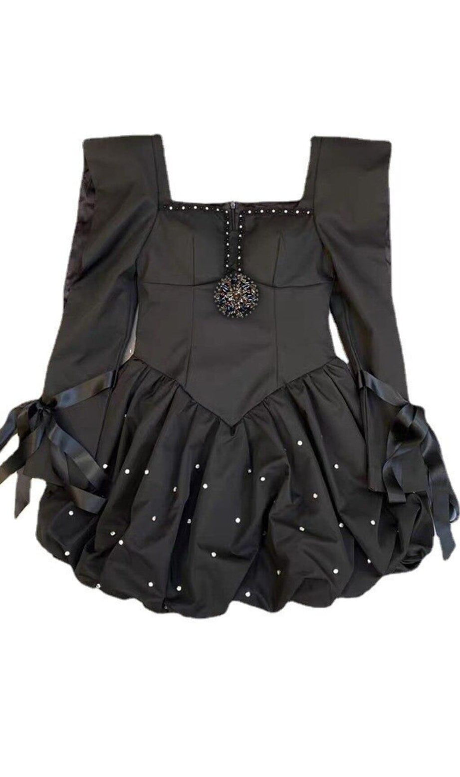 RHINESTONE HEM MINI DRESS IN BLACK