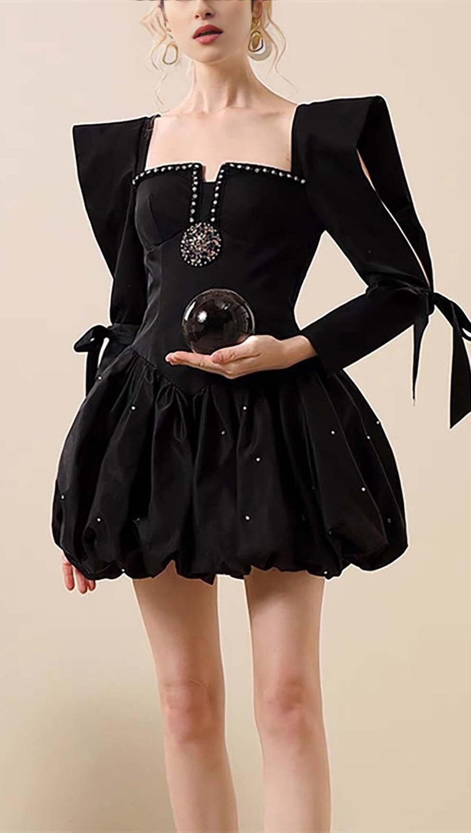 RHINESTONE HEM MINI DRESS IN BLACK