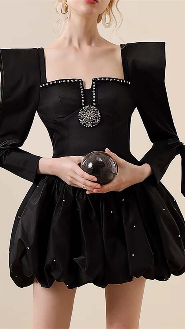 AIIZIE RHINESTONE HEM MINI DRESS IN BLACK - product image