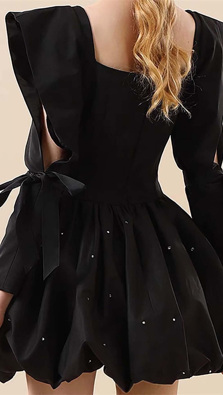 RHINESTONE HEM MINI DRESS IN BLACK