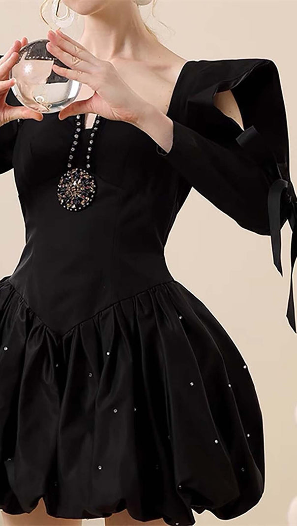 AIIZIE RHINESTONE HEM MINI DRESS IN BLACK - product image