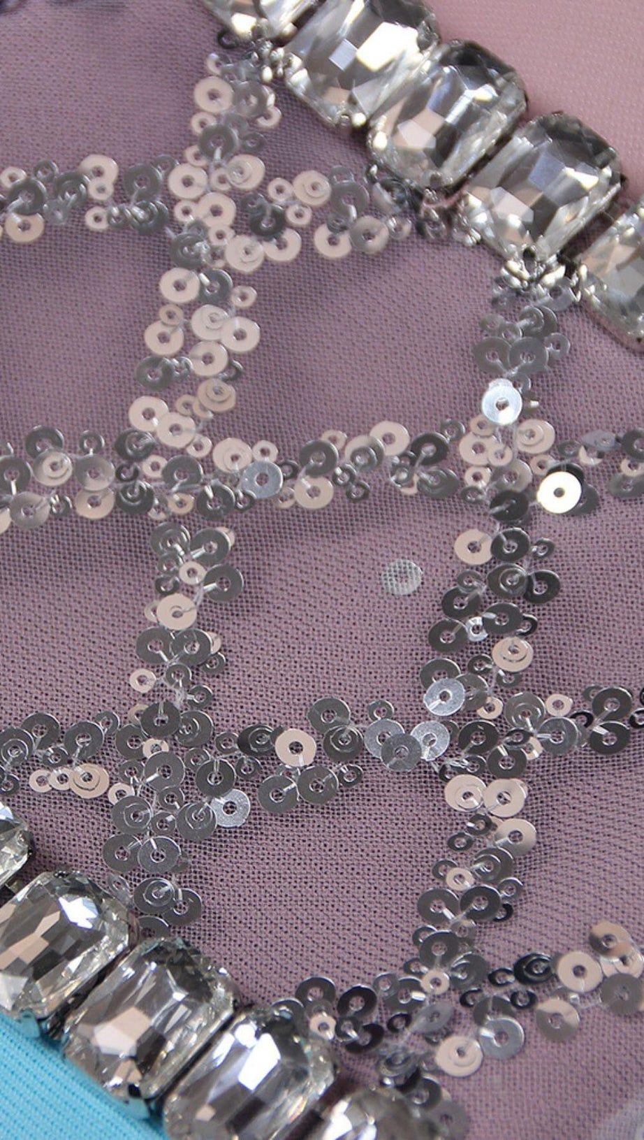 RHINESTONE PLUNGE MIDI DRESS IN TURQUOISE