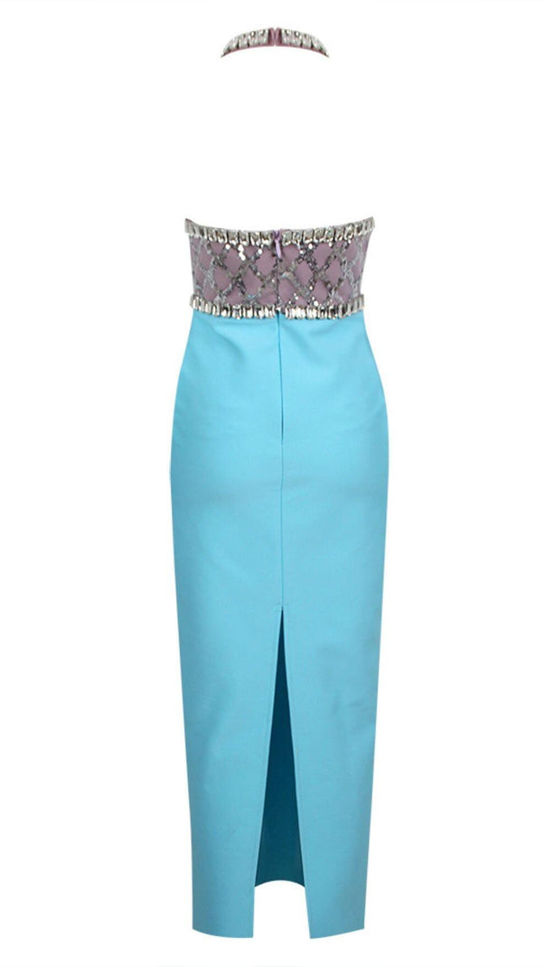 AIIZIE RHINESTONE PLUNGE MIDI DRESS IN TURQUOISE - product image
