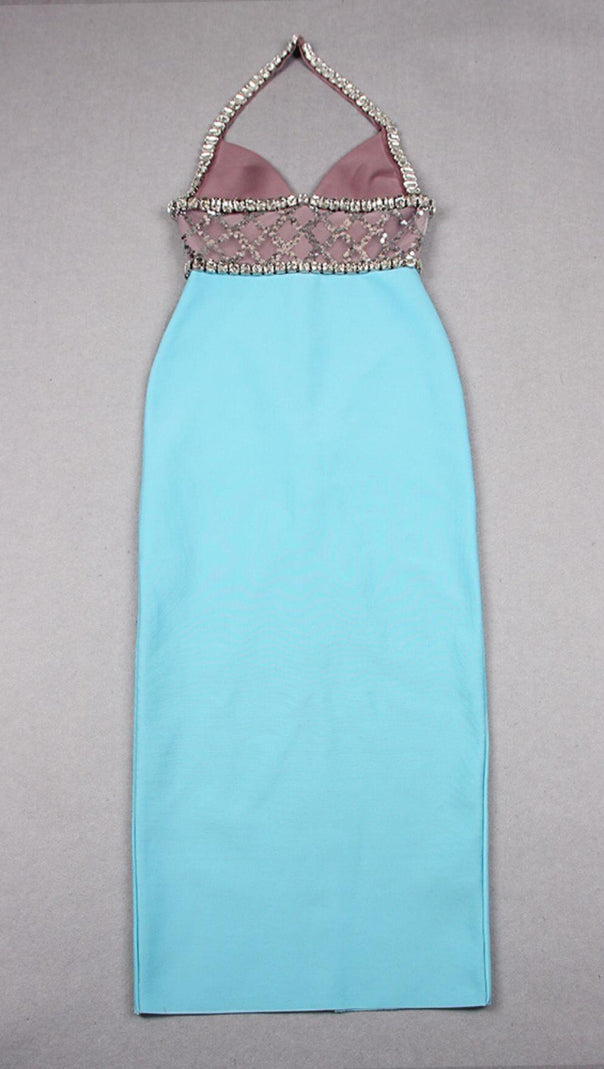 AIIZIE RHINESTONE PLUNGE MIDI DRESS IN TURQUOISE - product image