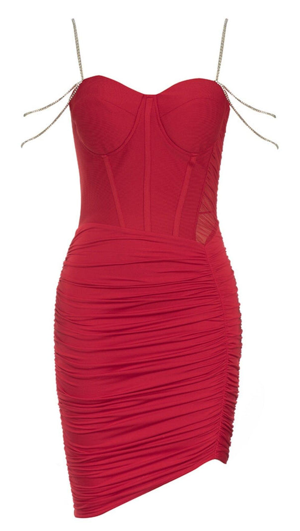 AIIZIE RHINESTONE STRAPPY CORSET MINI DRESS IN BURGUNDY - product image
