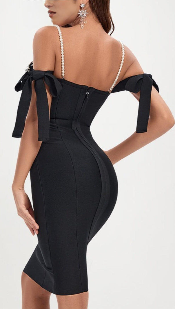 AIIZIE RHINESTONE STRAPPY MIDI DRESS IN BLACK - product image