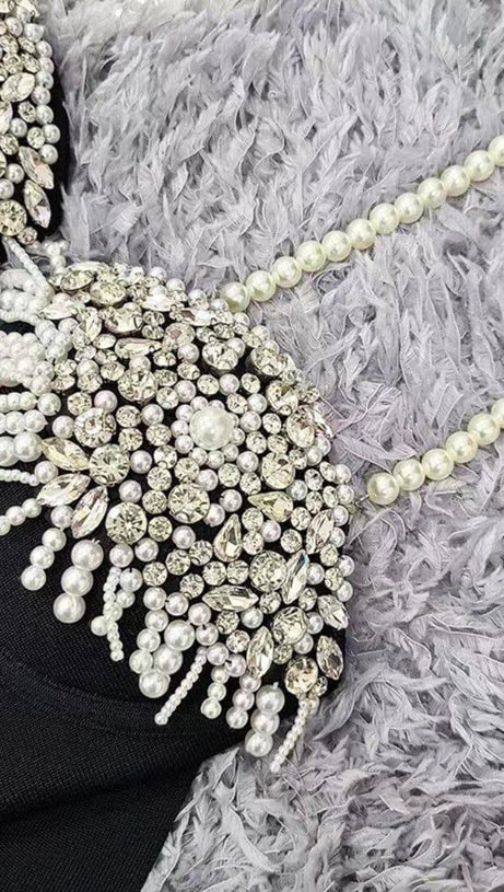 RHINESTONE STRAPPY MIDI DRESS IN BLACK