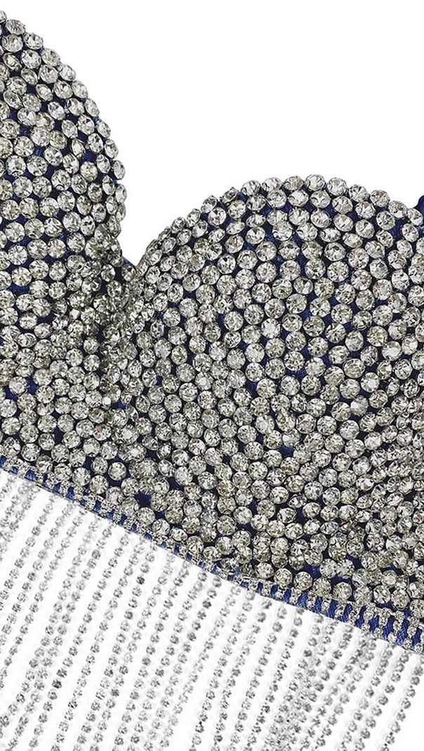 AIIZIE RHINESTONE TASSEL DENIM CROPPED TOP IN BLUE - product image