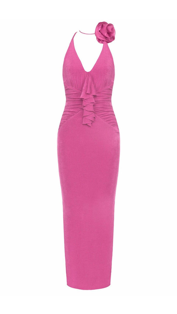 AIIZIE ROSE EMBELLISHED RUFFLED MIDI DRESS IN PINK - product image