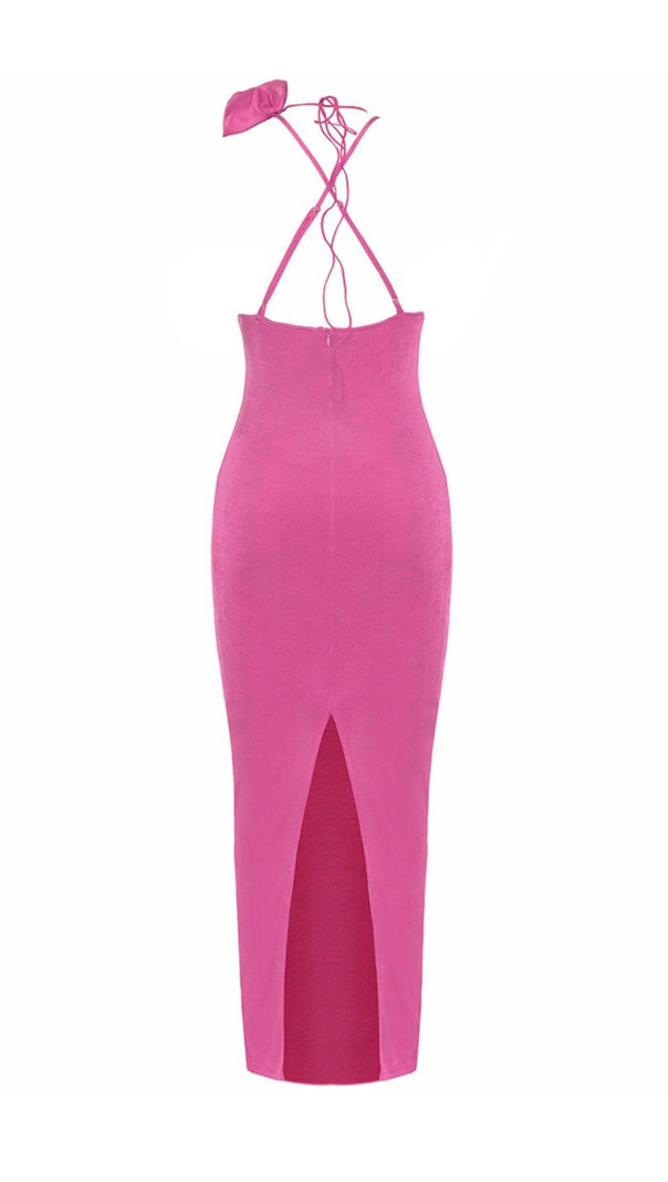AIIZIE ROSE EMBELLISHED RUFFLED MIDI DRESS IN PINK - product image