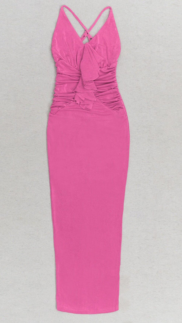 AIIZIE ROSE EMBELLISHED RUFFLED MIDI DRESS IN PINK - product image