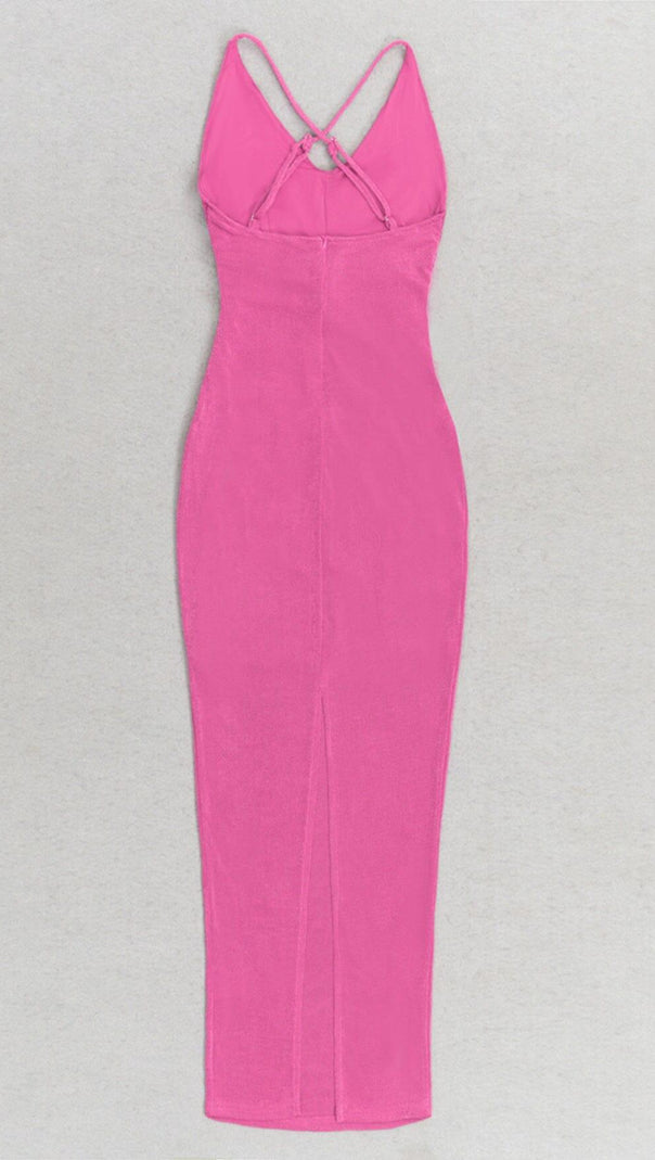 AIIZIE ROSE EMBELLISHED RUFFLED MIDI DRESS IN PINK - product image