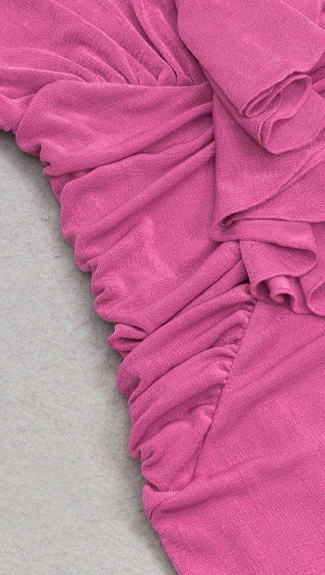 ROSE EMBELLISHED RUFFLED MIDI DRESS IN PINK