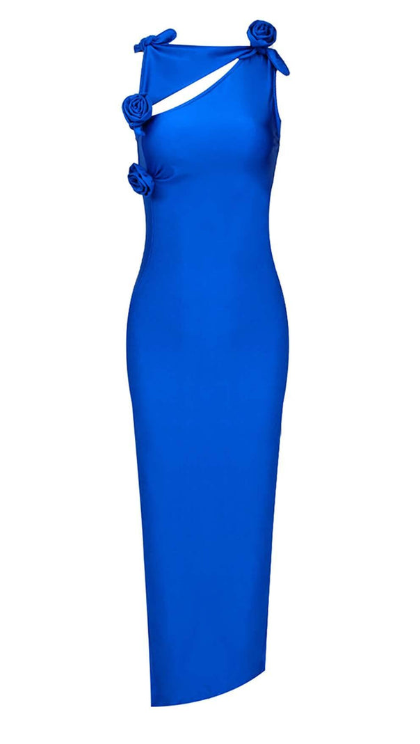 AIIZIE ROSE-EMBELLISHED SATIN MIDI DRESS IN BLUE - product image