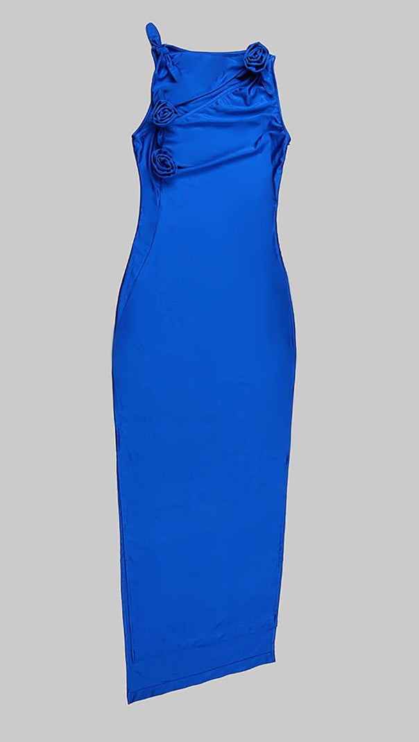 AIIZIE ROSE-EMBELLISHED SATIN MIDI DRESS IN BLUE - product image