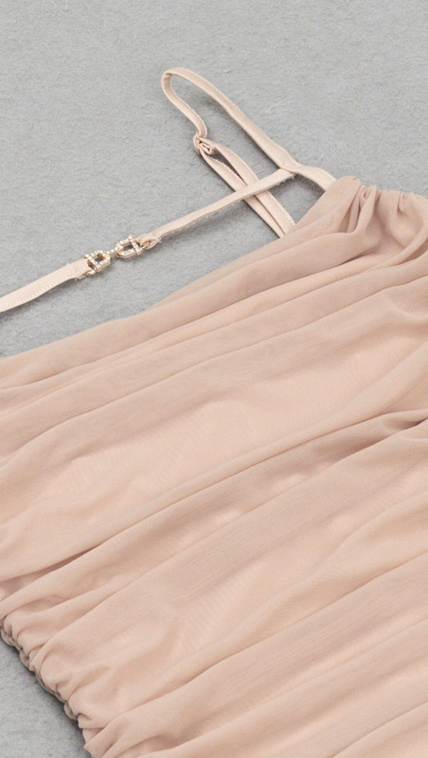 AIIZIE RUCHED BODYCON MIDI DRESS IN TAUPE - product image