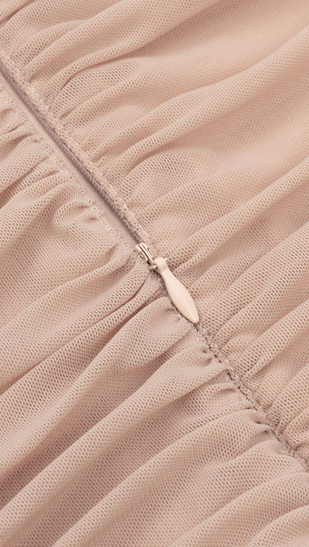 AIIZIE RUCHED BODYCON MIDI DRESS IN TAUPE - product image