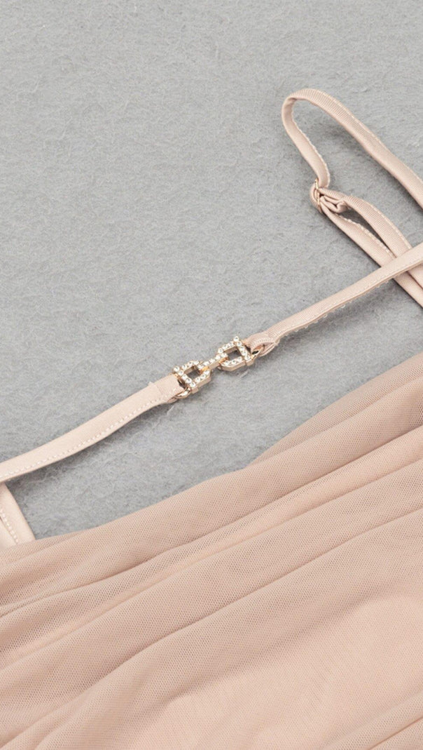 AIIZIE RUCHED BODYCON MIDI DRESS IN TAUPE - product image