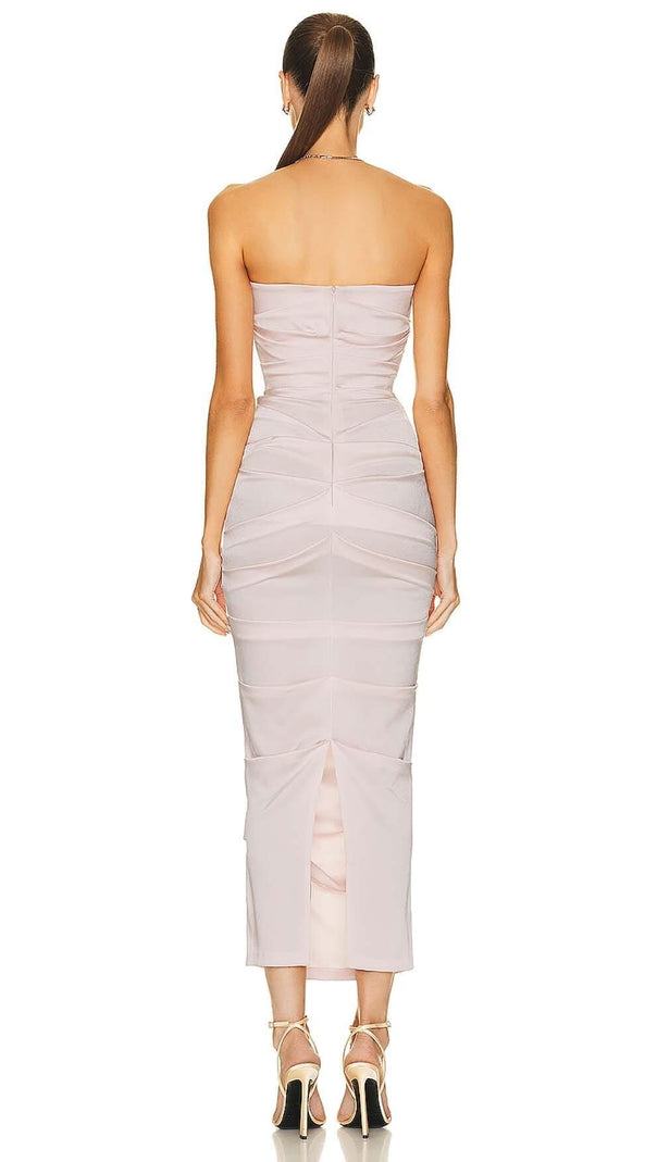 AIIZIE RUCHED OFF-SHOULDER SLIM MIDI DRESS IN PINK - product image