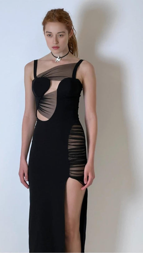 IRREGULAR BANDAGE MAXI DRESS IN BLACK