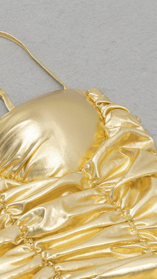 AIIZIE RUCHED STRAPPY MIDI DRESS IN GOLD - product image