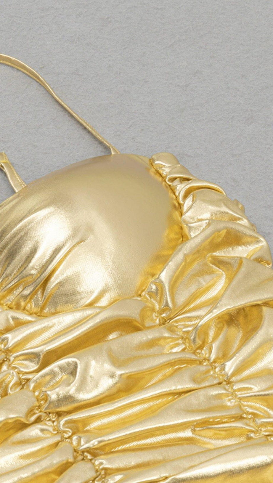 RUCHED STRAPPY MIDI DRESS IN GOLD