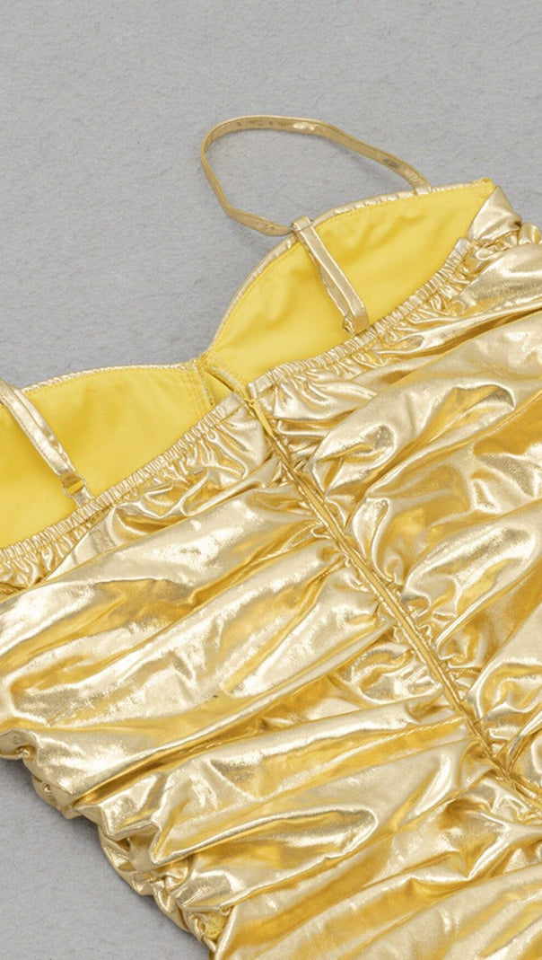AIIZIE RUCHED STRAPPY MIDI DRESS IN GOLD - product image