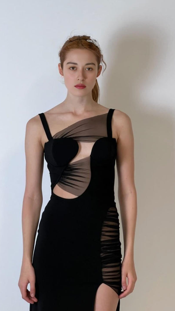 AIIZIE IRREGULAR BANDAGE MAXI DRESS IN BLACK - product image
