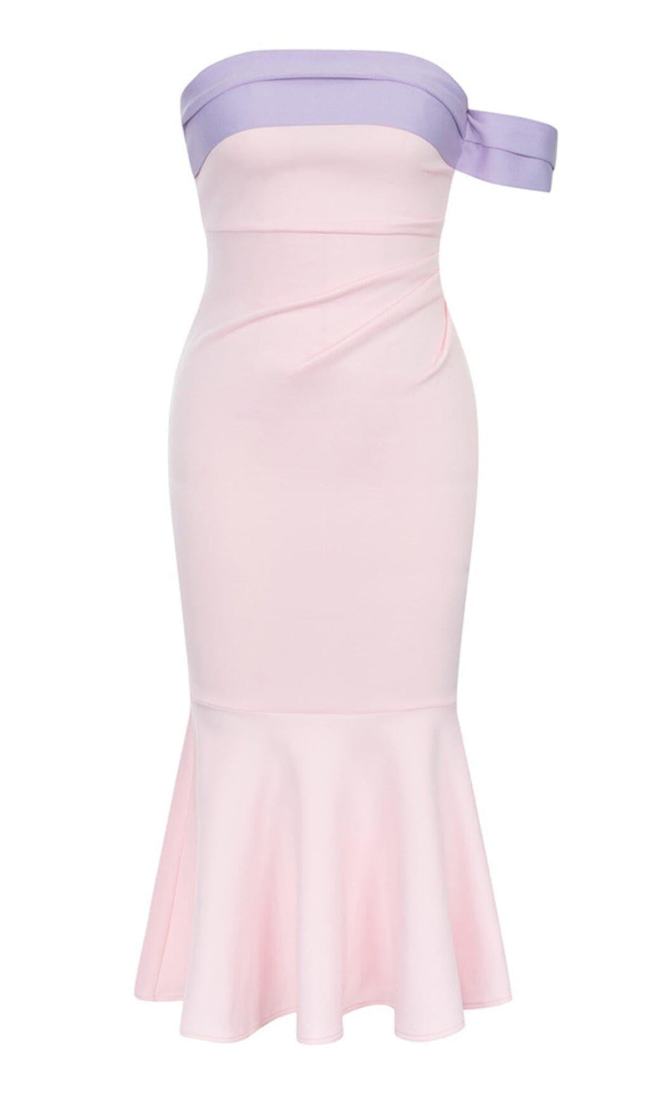 RUFFLE BODYCON MIDI DRESS IN PINK