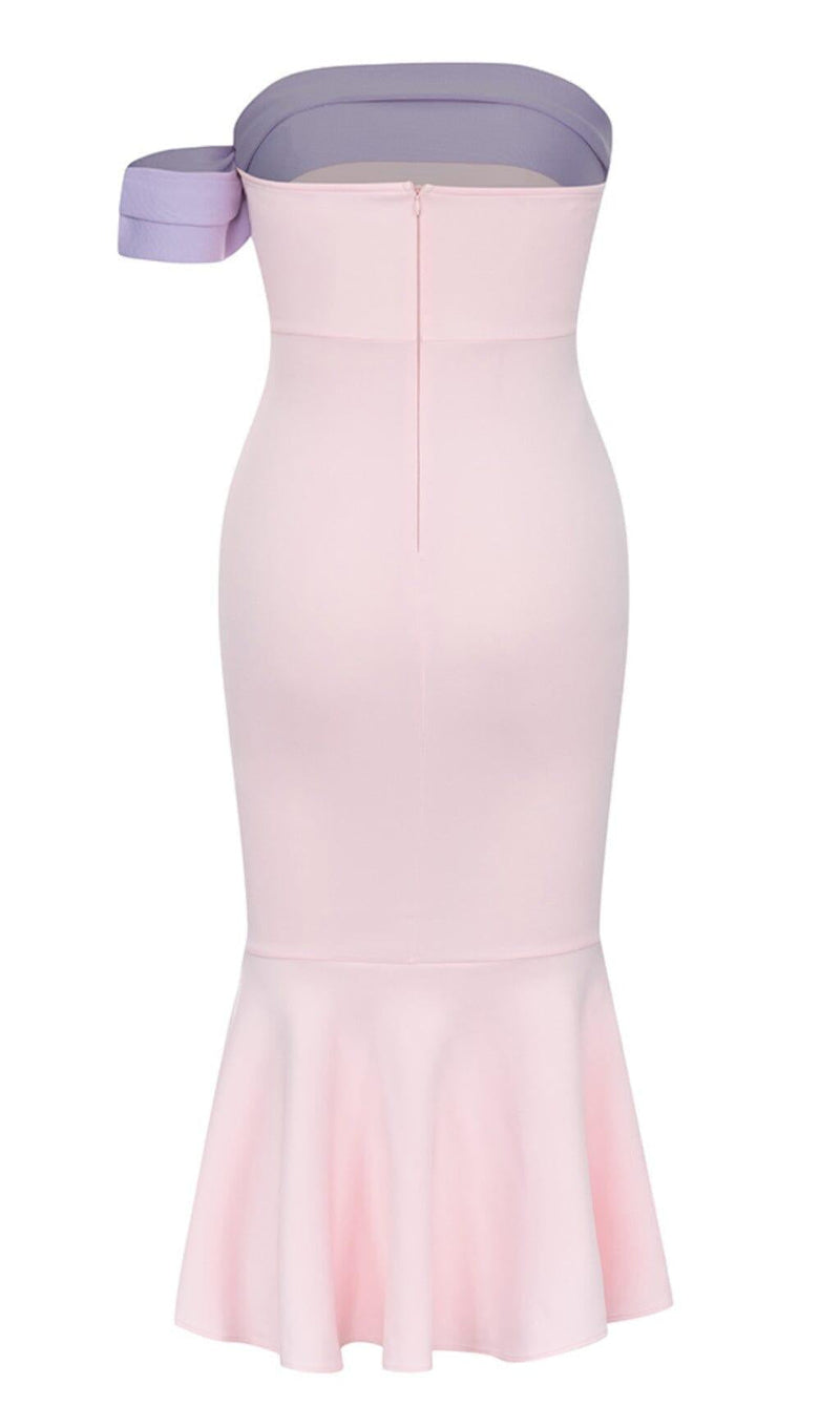 RUFFLE BODYCON MIDI DRESS IN PINK