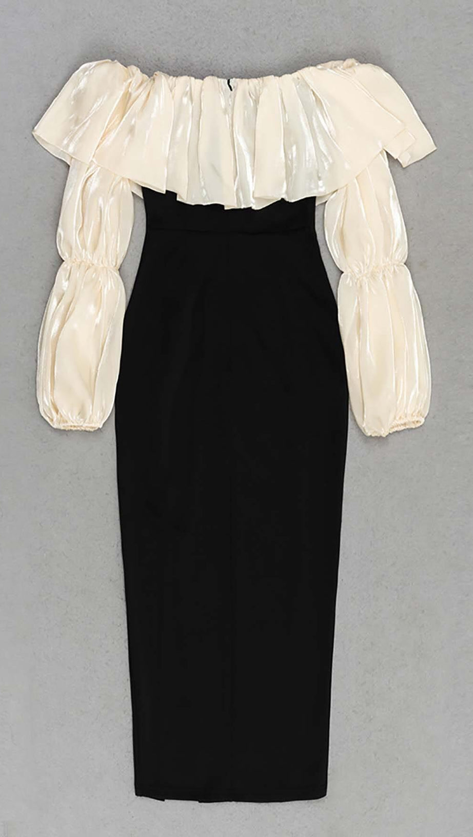 RUFFLE COLD SHOULDER MIDI DRESS IN BLACK