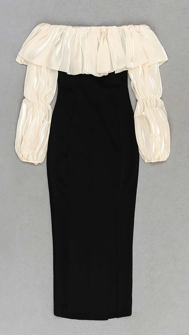 AIIZIE RUFFLE COLD SHOULDER MIDI DRESS IN BLACK - product image