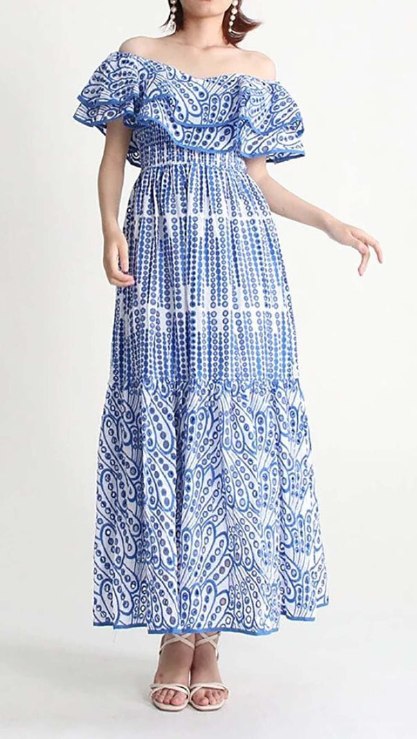 AIIZIE RUFFLE COLD SHOULDER MIDI DRESS IN YELLOW - product image