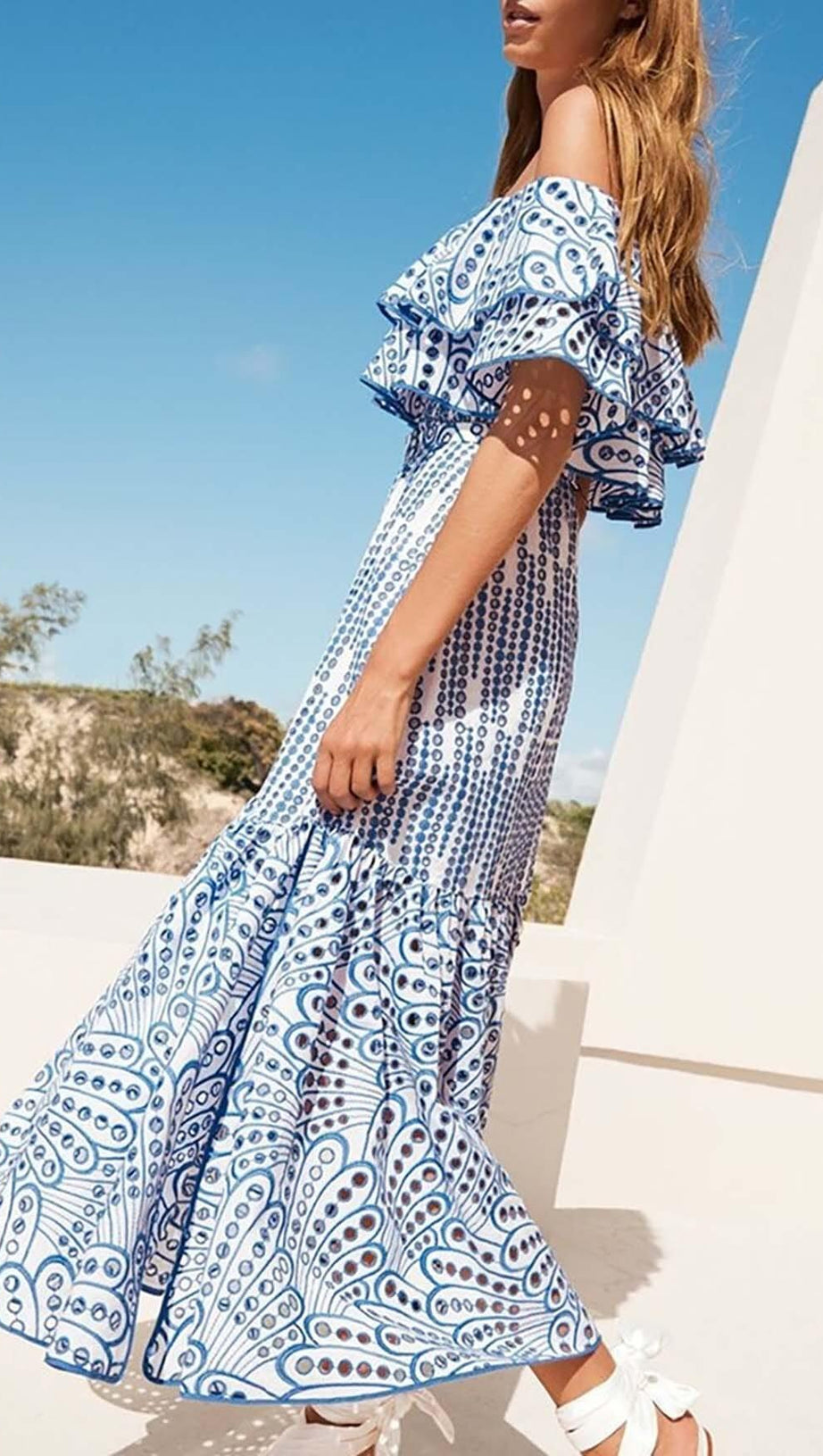 RUFFLE COLD SHOULDER MIDI DRESS IN YELLOW