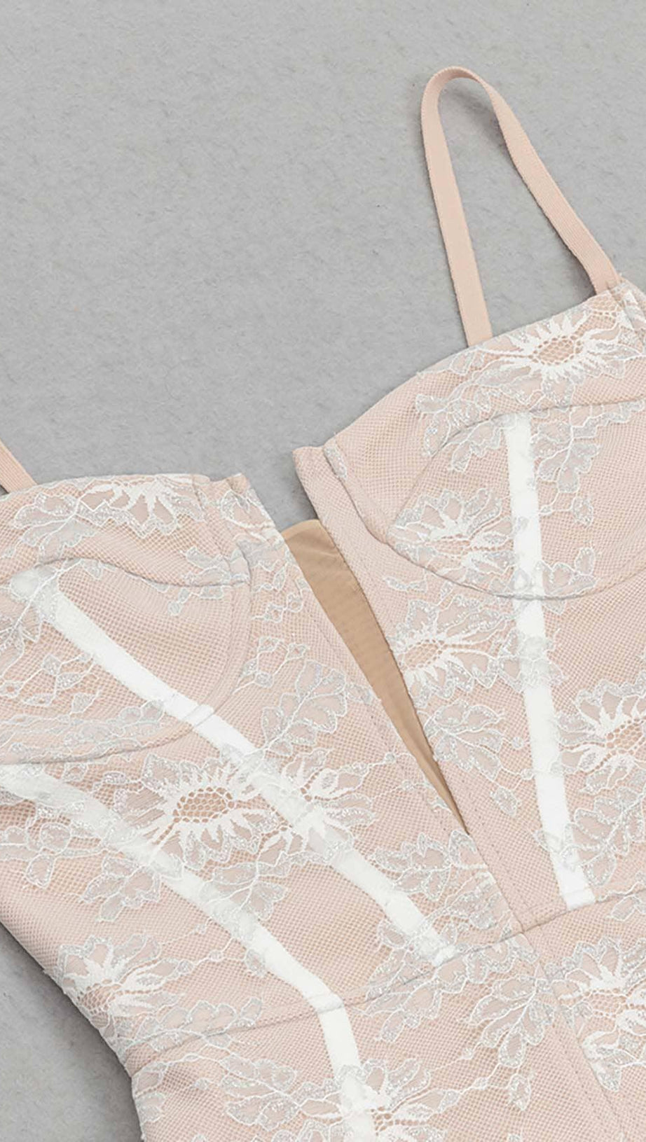 RUFFLE CORSET SPLIT MIDI DRESS IN LIGHT TAN